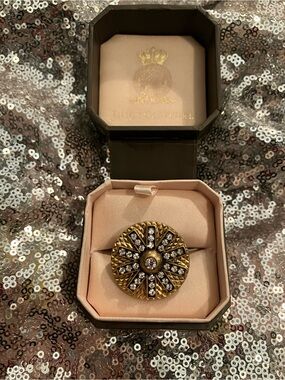 Vintage Juicy Couture Deco Black & Gold Crystal Sunburst Cocktail Ring